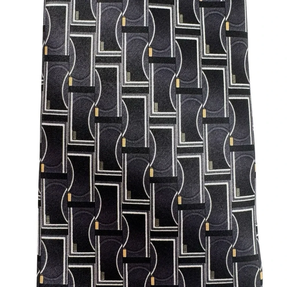 Puritan Geo Print‎ Men's Clip-On Tie Gray Black Tan Shapes 20